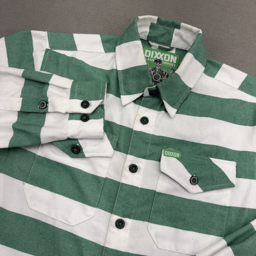 Dixxon Flannel Co The Rebel Shirt Mens S Green White Striped Long Sleeve